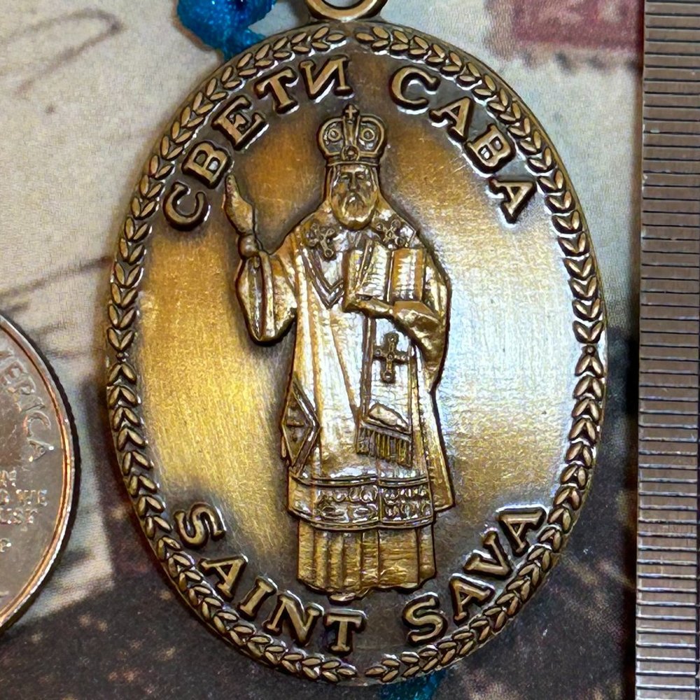 St Saint Sava Large Vintage Bronze Religious Medal Pendant Serbia
